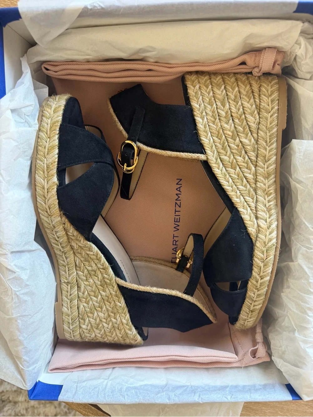 STUART WEITZMAN Mirela Black Espadrille Wedge Sandal - Size 7